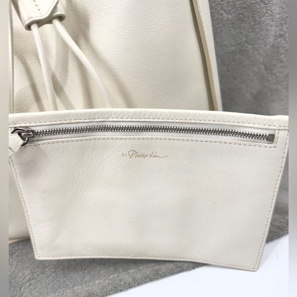 3.1 Phillip Lim Soleil Large Bucket Bag Off White Leather Purse Matching Pouch - Picture 9 of 16